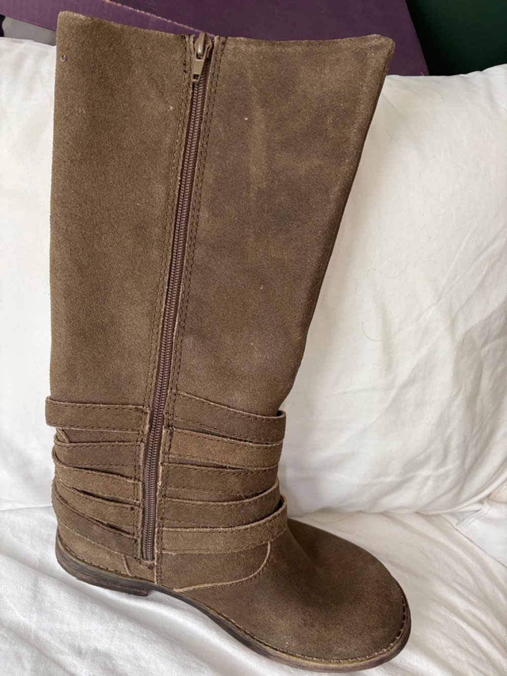 Blowfish Malibu Women's Brown Suede Mid-Calf Heeled Zip Boots